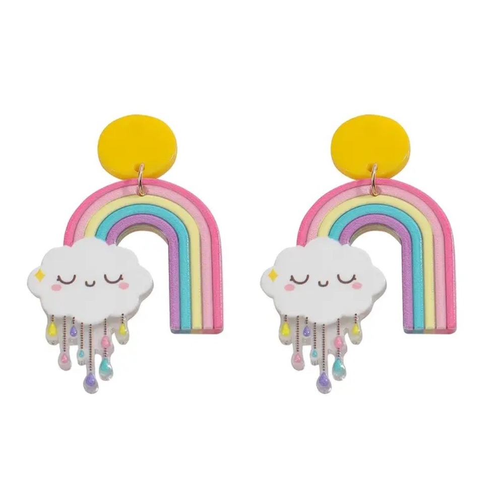 💜 NWT Cartoon Rainbow Cloud Acrylic Dangle Earrings (OS)